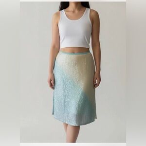 NWOT MARINA yellow and Light Blue ombré sequin midi skirt
